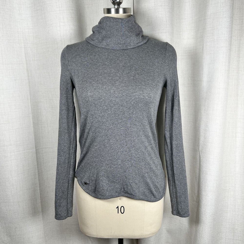 VTG Lacoste Turtleneck Cowl Neck Grey 100% Cotton Top Women's Size 32 XS